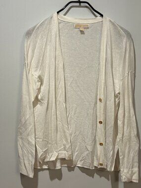 USED - Michael Kors Women’s White Linen Blend Button Front Cardigan - Size XL